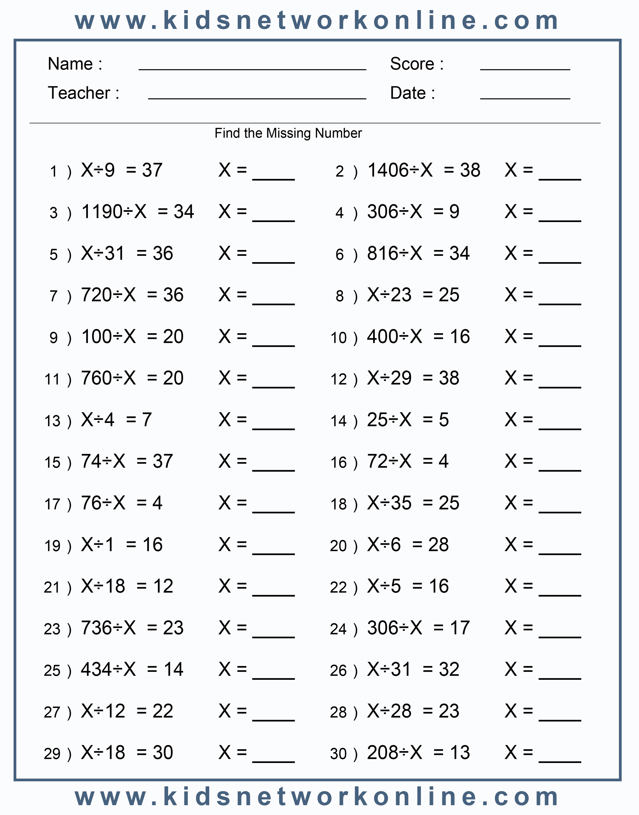 Division-find the missing number